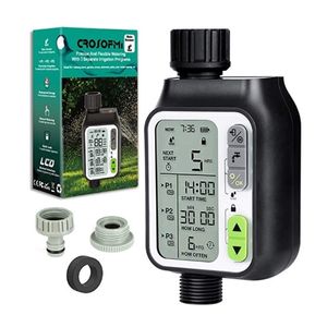 CROSOFMI Timer per irrigatore con 3 programmi di irrigazione separati e funzione di sensore automatico della pioggia, timer per rubinetto per tubo da giardino per irrigazione 210610