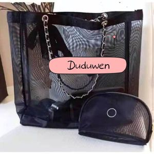 Wholesale set of 2 bag gift storage bag letter C classic Orgainizer Women mesh printed tote with ribbion fashion Travel net makeup Organizer