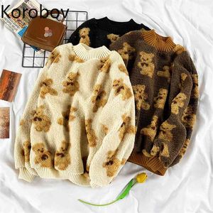 Korobov Autumn Winter Women Thick Hoodies Korean Sweet Chic Cartoon Long Sleeve Sweatshirts Preppy Style Hoodie 210430