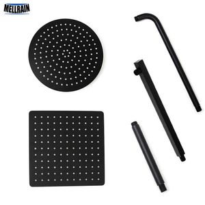 Black Round and Square Rain Shower Head Ultrathin 2 mm 8 10 12 Inch Choice Bathroom Wall & Ceiling Mounted Shower Arm 210724