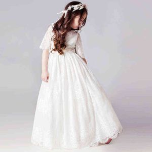 Long White Dresses for Kids Girls Princess Elegant Wedding Guest Children Bridesmaid Lace Dress Party Evening Gown 3 12 14 Years G1218