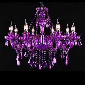 シャンデリア高級シャンデリア8ライト紫色のクリスタルファッションランプぶら下がって照明の結婚式