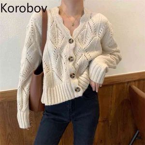 Korobov Cardigan lavorato a maglia con bordo ondulato Primavera e autunno Versione coreana di studenti sciolti e selvaggi Mori Net Maglione rosso a maniche lunghe 210430