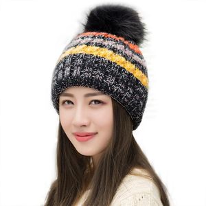Wholesale knit cap with ear flaps for sale - Group buy Outdoor Hats Women Faux Knitted Hat Fleece Lined Beanie Winter Knit Ear Flaps Skiing Mountaineering With Pompom Cable