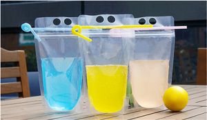 Water bottles Juice Pouches Bags Plastic Drink bag with Straws Reclosable Zipper Non-Toxic Disposable Drinking Container Party Tableware