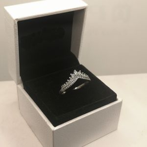 Classic 925 Silver Princess Wish Ring för kvinnor med CZ Diamond Crown Fit Pandora Smycken Gift Anniversary Födelsedag Engagemang Bröllopsringar