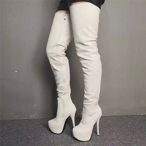 Handmade Elegant 2022 Handmade Damen High Heel Overknee Stiefel Echte Fotos Hochzeit Sexy Plateau Oberschenkelhohe Booties Abend Club Mode Winter Lange Schuhe D710