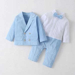 Baby Boy Boutique Abbigliamento neonato Ragazzi Gentleman Formal Outfit Bambini Compleanno Battesimo Vestiti Toddler Pagliaccetto + Cappotto 210615