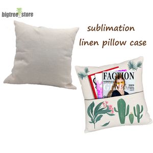 Sublimation Blank Linen Pillow Case with Book Pocket 40*40cm Solid Color Pillows Cover Personalized Beige White Polyester Cushion Covers Home Supply