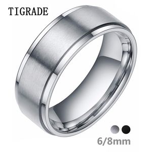 Tigrade 6/8mm Silver Color Tungsten Carbide Ring Men Black Brushed Wedding Band Male Engagement Rings For Women Fashion bague 210701