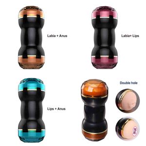 NXY Sex Masturbators Toys for Men Cup Real Anal istic Vagina Mouth Double Head Endurance Exercise 220127