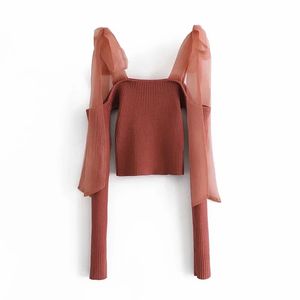 Moda Slash Neck Bow Długą Rękaw Dzianiny Bluzka Za Sexy Bez Ramiączek Swetry Sweepstter Chic Backless Female Tops 210521