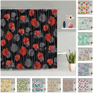 Shower Curtains Colourful Flower Green Plant Curtain Set Butterfly Bird 3D Printing Bath Screen Bathroom Accessories With Hook Home Decor