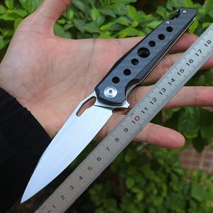 1 PCS Top Quality Ball Bearing Flipper Faca Dobrável D2 Lâmina de Cetim Fibra Carbono + Stain Sheet Handle Outdoor Edc Bolso Facas