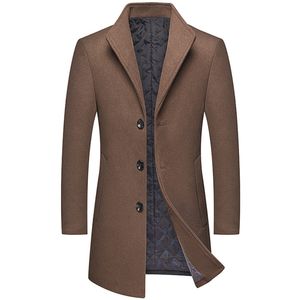 Autumn Winter Mens Casual Long Wool Coat Male Solid Color Lapel Single Breasted Trench Blends Jacket Windbreaker