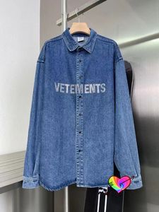 Casual Blue Bling Jackets Men Women High Quality Rhinestone Logo Oversize Coats Thick Fabric