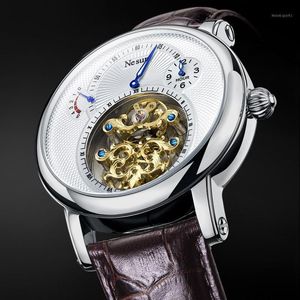 Топ NESUN Switzerland Skeleton Tourbillon Автоматические механические мужские часы с сапфировым стеклом Водонепроницаемые энергетические часы N9081 Наручные часы Наручные часы