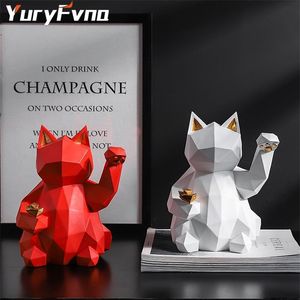 YuryFvna Statua geometrica animale Gatto fortunato Statuetta da collezione Feng Shui Carriera di successo Fortuna e fortuna Fascino Buona salute 210910