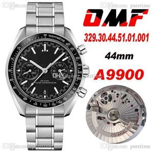 OMF A9900 自動クロノグラフメンズ腕時計ムーンウォッチブラックダイヤルシルバー針 329.30.44.51.01.001 ステンレススチールブレスレットスーパーエディション腕時計 Puretime OM09