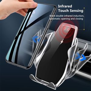 Samsung S20 S10 iPhone 11 Pro XS XR x 8赤外線センサーの電話ホルダーのための自動クランプ15Wの高速車のマウントの無線充電器