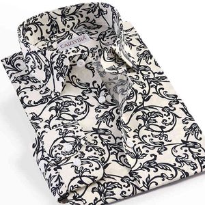 Мужские повседневные пляжные цветочные напечатанные гаванискими рубашками карманный карманный дизайн с длинным рукавом Стандартная посадка кнопка стильная рубашка цветов 210410