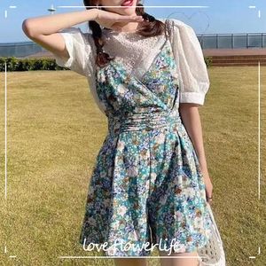 Krótki rękaw Mini Sukienka Kobiety Elegancka Kwiatowa Dress Sweet Kawaii Sukienka Plaża Dla Kobiet Office Lady Koreański Styl Summer Y2K 210521
