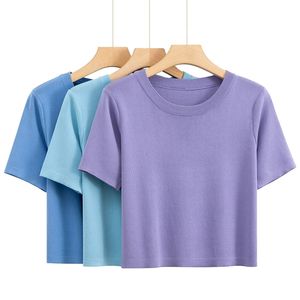 ネットレッドニット短いTシャツNV Duan Xiu Ins Ultra-Huoギャング風シンプルなプライミングソリッドカラースリムシャツ210420