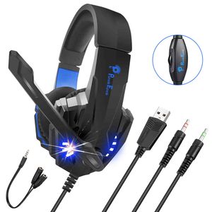 Profesjonalne słuchawki Gaming LED Light Bass Stereo Redukcja szumów Mic Gamer Headset PS4 PS5 Xbox Laptop PC Przewodowy zestaw słuchawkowy