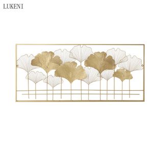 Chinese Style Seaside Ginkgo Leaf Pendant Living Room Study Background Hanging Golden Wrought Iron Wall Decoration 210414