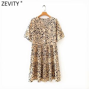 Abito da donna vintage con scollo a V con stampa leopardata Chic femminile con maniche a farfalla Casual Slim A Line Vestido DS5089 210416