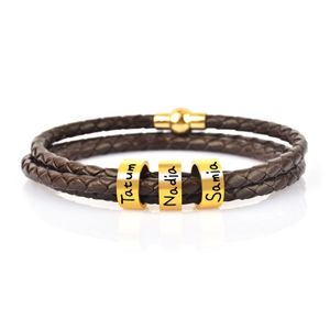 Custom Women Mens Bracelets Stainless Steel Bead Charm Genuine Leather Braided Rope For Femme Personalise 1-9 Name