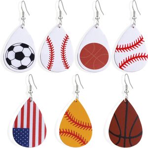 Mais novo Chegada Leardrop Pu Couro Dangle Brincos Basebol Basquete De Futebol Voleibol Esporte Brinco Para As Mulheres Jóias Presentes