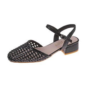 2020 Sandali con tacco basso Scarpe estive da donna Sandali eleganti da donna Marchio di moda Estate Tacco quadrato 3 cm Nero Bianco Grande formato A2369 Y0721