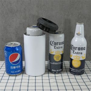 4 in 1 süblimasyon 16 oz bira soğutucular beyaz boş düz tumblers 2LIDS ile paslanmaz çelik kutu tutucular çift yalıtımlı su şişeleri bardaklar A12