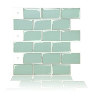 Art3d 30x30cm Peel and Stick Backsplash Tiles 3D Wall Stickers for Kitchen Bathroom Bedroom Laundry Rooms , Shiny Teal, Wallpapers(10-Sheets)