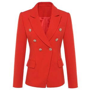 Nueva moda 2021 Otoño Invierno Barroco Diseñador Blazer Mujer Metal León Botones Doble Pecho Blazer Chaqueta Abrigo exterior Rojo X0721