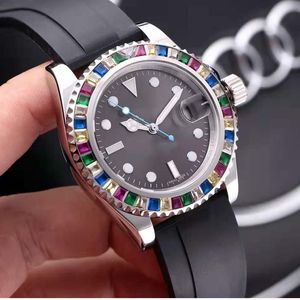 Casual Watches Oryginalne automatyczne ruchy gumowe pasek Pierwsza jakość szafir lustra Men-Watch Kolorowa dekoracja diamentowa Watch283c