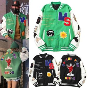 Erkek Ceketler Vintage Rahat Beyzbol Ceket Kürklü Harfler Nakış Patchwork Streetwear Hip Hop Kolej Tarzı Unisex Varsity