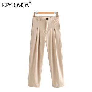 Frauen Chic Mode Büro Tragen Plissee Hosen Vintage Zipper Fly Seitentaschen Weibliche Knöchel Hosen Pantalones 210416