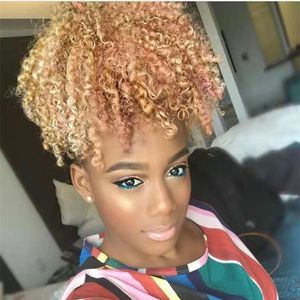 Afro Ponytail dla Kobiet Kinky Curly Sznurek Ponytail Rozszerzenia włosów Krótkie Kinki Curl Ponytails (14 cali, 27 # Ash Blonde)