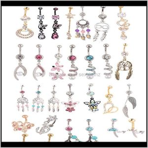 Çan halkaları Toptanlar 20pcs Mix Style Style Belly Düğmesi Vücut Piercing Dungle Göbek Yüzük Plaj Takı Cluic