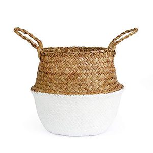 Handmade Straw Foldable Hanging Rattan Flower Basket Wicker Plant Pot Planter Modern Flowerpot Home Decorative