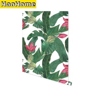 Wallpapers selva verde tropical auto adesivo floral papel de parede palm banana folha casca e pau verde / vermelho removível papel de contato