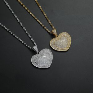 Pendant Necklaces Heart Shape 2 Colors Bling Zircon Necklace CZ Brass Pendants Men Hip Hop Jewelry CN352