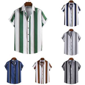 Camicia casual da uomo all'ingrosso Camicie abbottonate da uomo Top da spiaggia a righe stampate Moda primavera estate per uomo Taglia europea XS-XL