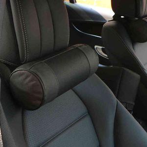 Memory Foam Car Neck Pillow / Äkta Läder Auto Cervical Round Roll Office Chair Bolster Neadrest Stödjer Kudde Pad Black