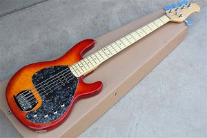 5 Strings 21 Frets Cherry Sunburst Electric Bass Guitar with Active Pickups,Humbucking pickups,Can be customized