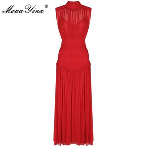 ファッションデザイナードレス夏の女性のドレススタンド襟のノースリーブのRuched Slimセクシーパーティーディナードレス210524