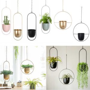 2 Pcs/Set Metal Iron Hanging Flower Pot Chain Hanging Swinging Flower Basket Wall Mount For Home Balcony Decoration 210615