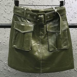Saias Estilo Safari Faux Leather Skirt Mulheres Cintura Alta Outono Inverno Packag Hip A-Line Pu